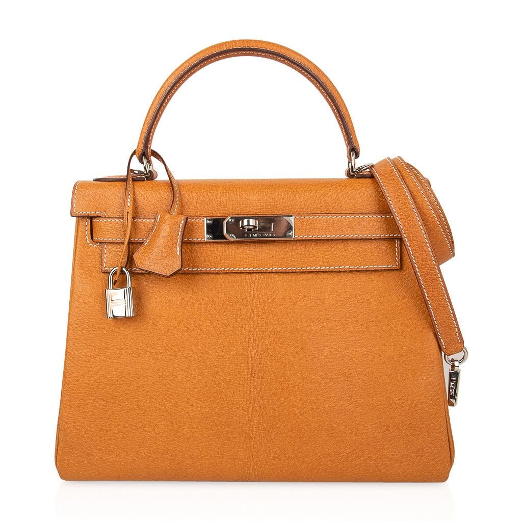 👜Kelly 28 Bag Gold Peau Porc Leather with Palladium Hardware