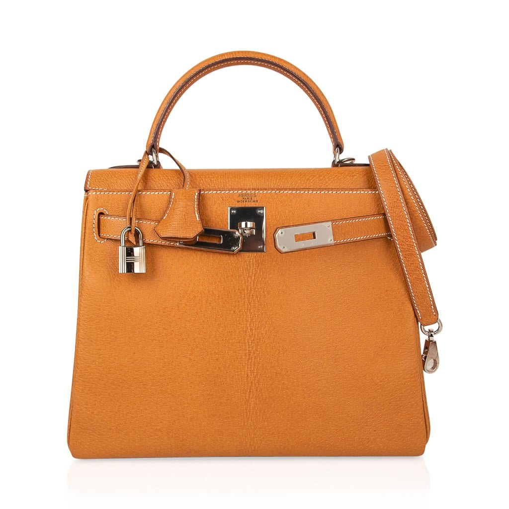 👜Kelly 28 Bag Gold Peau Porc Leather with Palladium Hardware