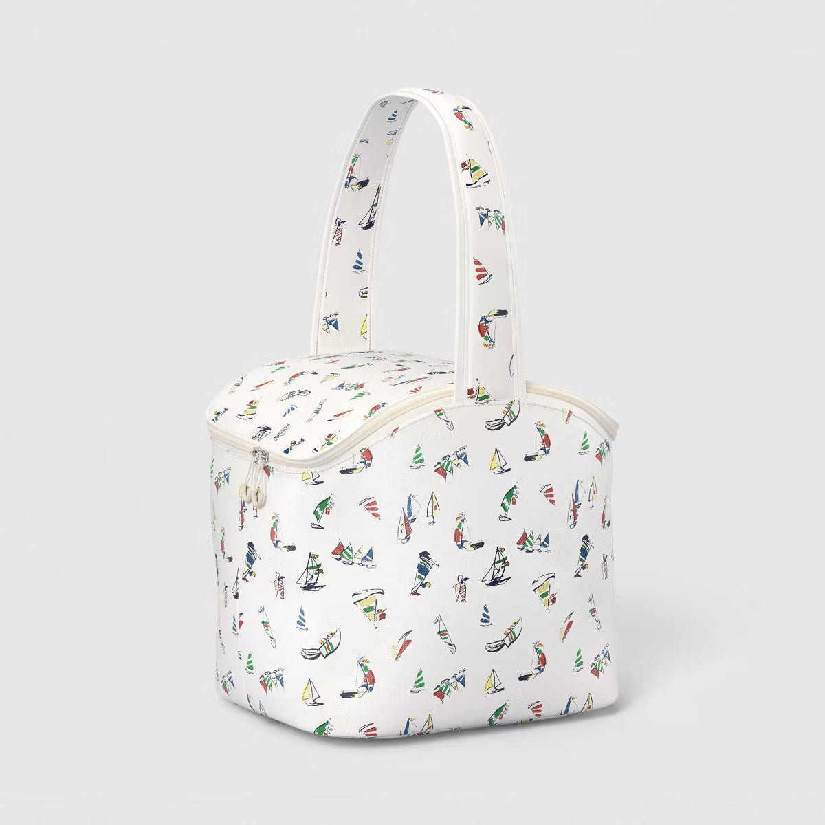 Sailboat-print insulated zippered tote bag