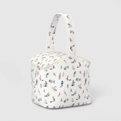 Sailboat-print insulated zippered tote bag
