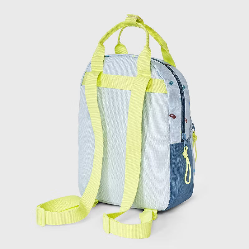 Blue backpack with car pattern for toddler girls