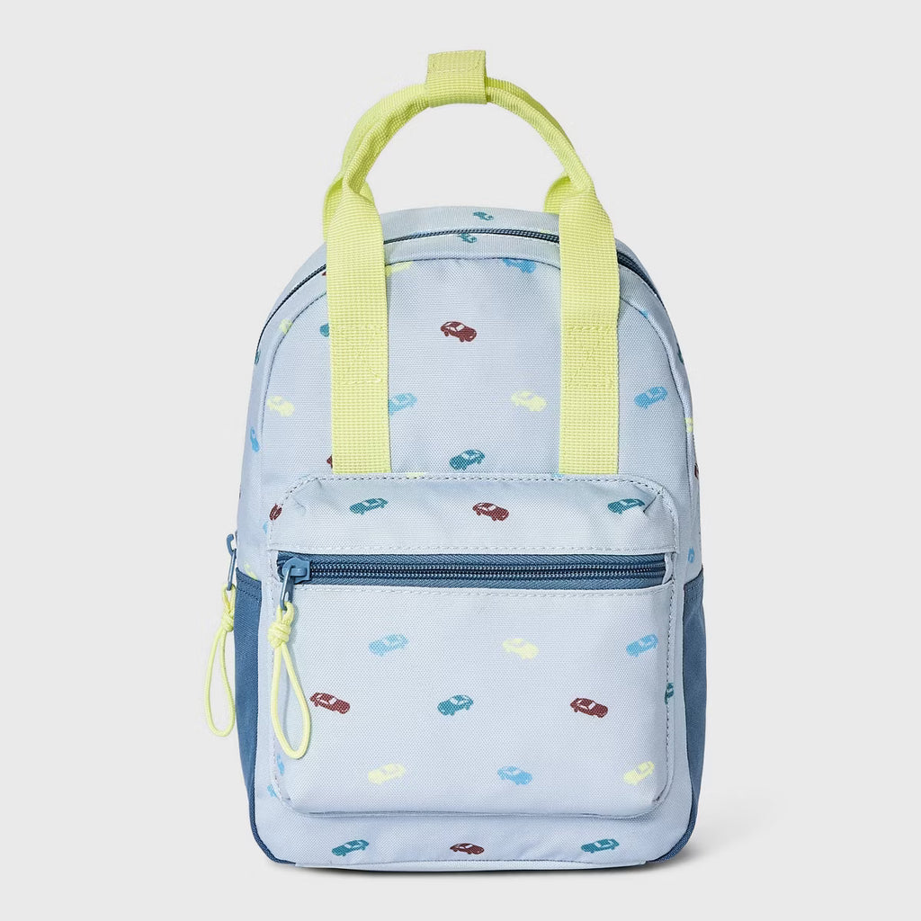 Blue backpack with car pattern for toddler girls