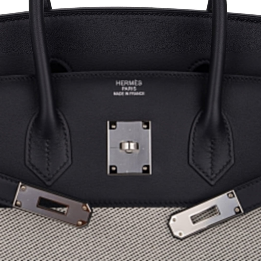 👜Birkin Fray Fray 35 Bag Black Swift Leather / Toile Limited Edition