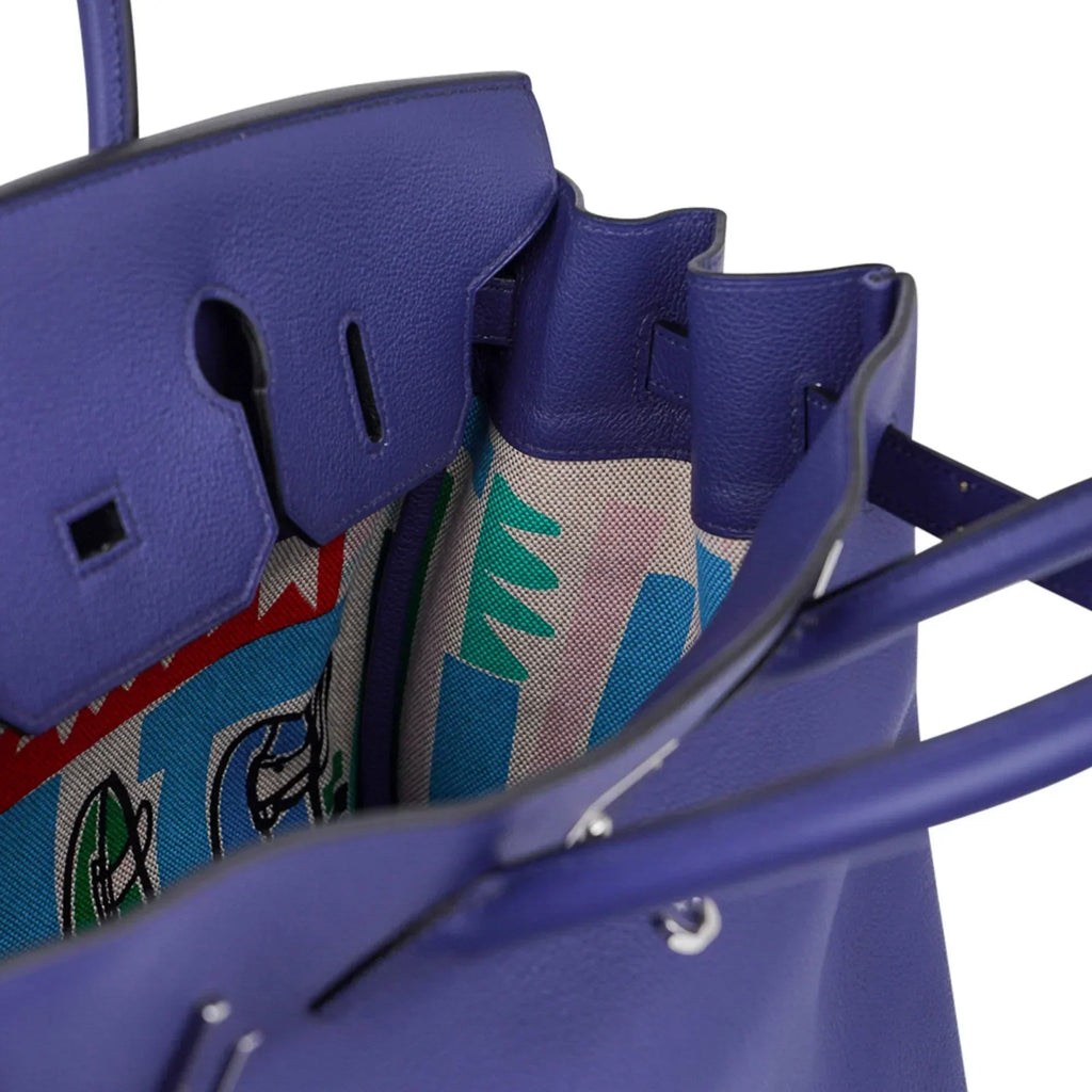 👜Limited Edition Birkin 35 Bag Blue Sapphire Taurillon Novillo Leather & Toile Sea Surf & Fun
