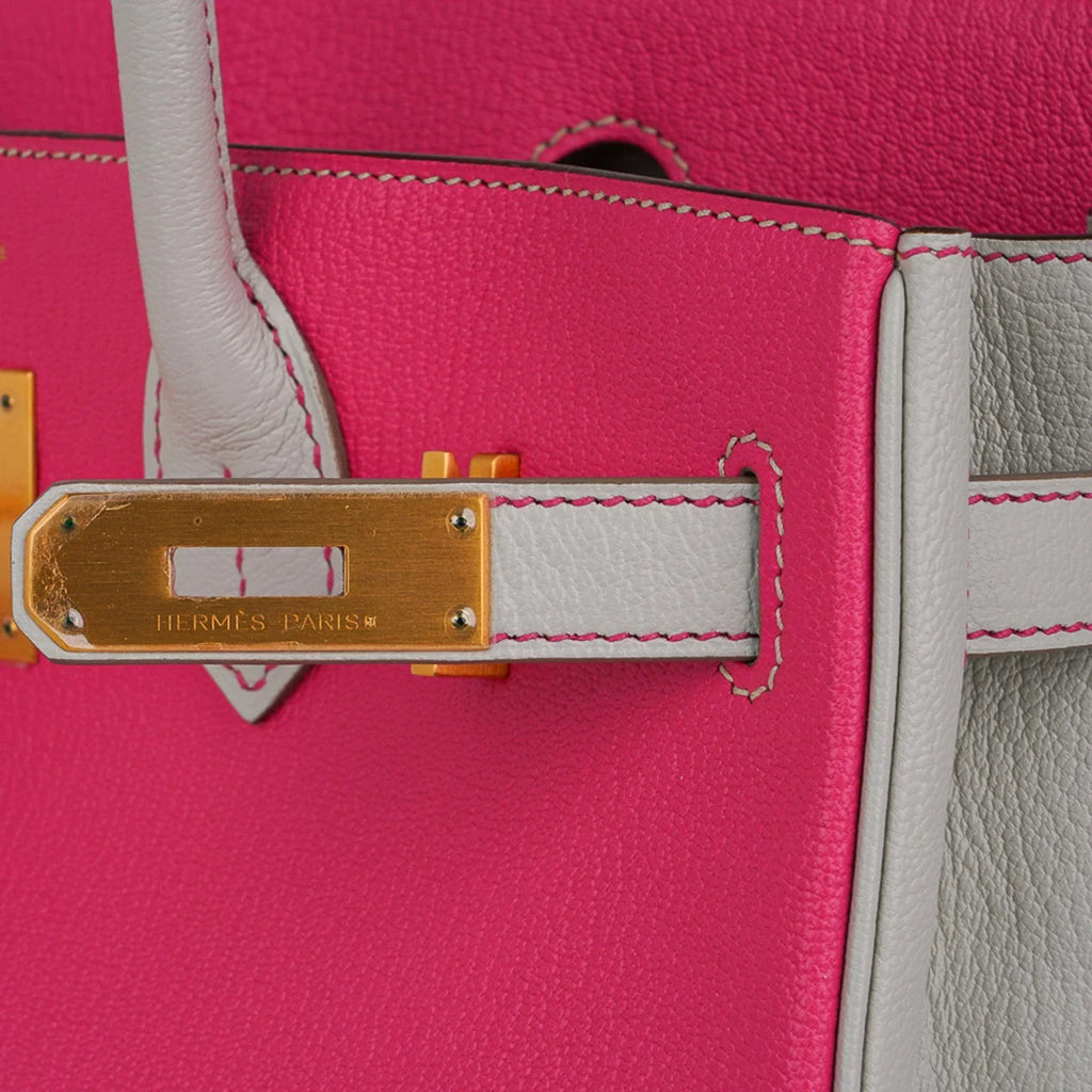 👜Special Order HSS Birkin 30 Bag Rose Shocking & Gris Perle Chevre Leather with Brushed Gold Hardware