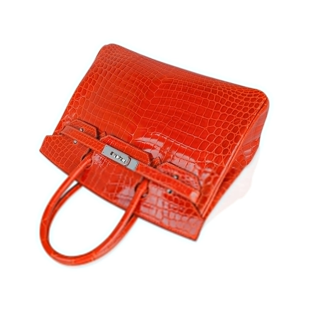 👜Birkin 30 Bag Orange Crocodile with Palladium Hardware