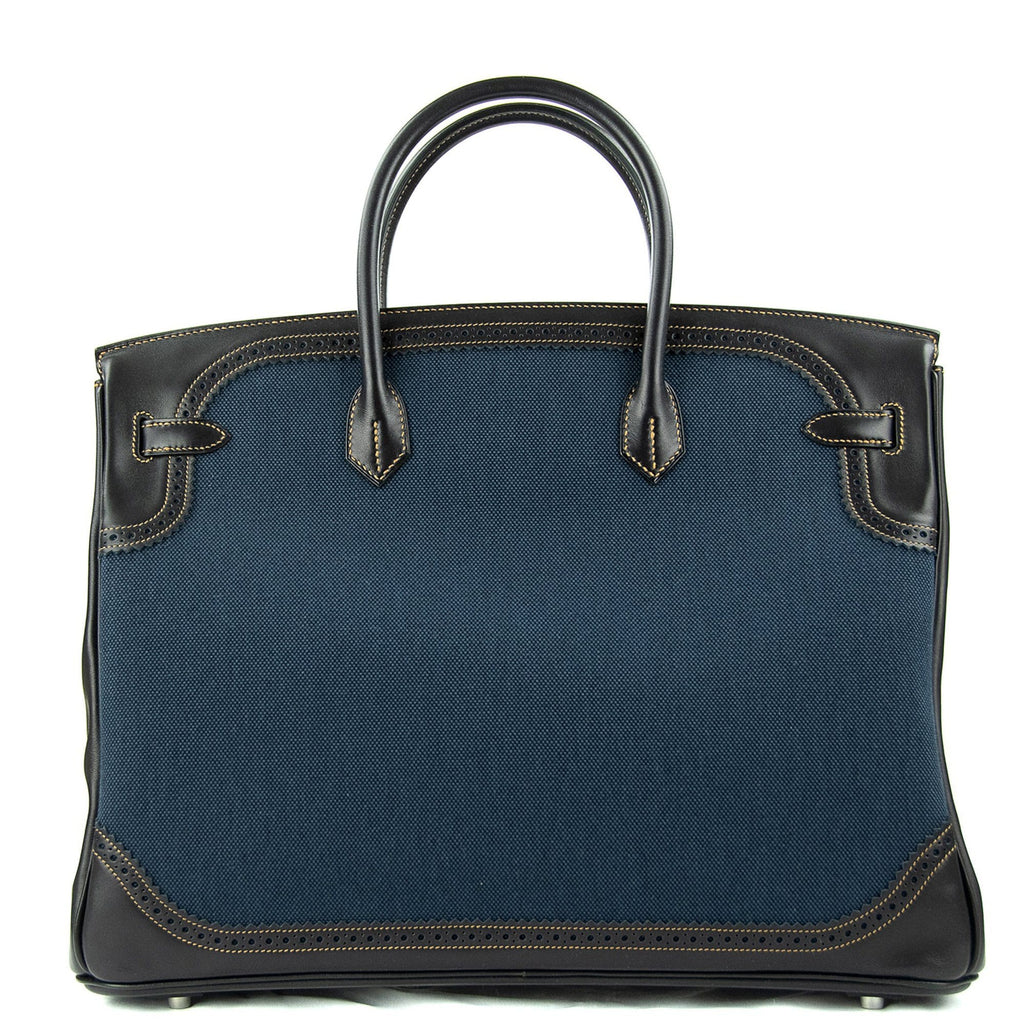 👜Birkin 40 Ghillies Denim Fonce Toile / Black Evercalf Bag Limited Edition