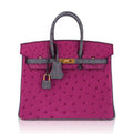 👜Birkin HSS 25 Bag Rose Pourpre and Gris Agate Ostrich with Gold Hardware