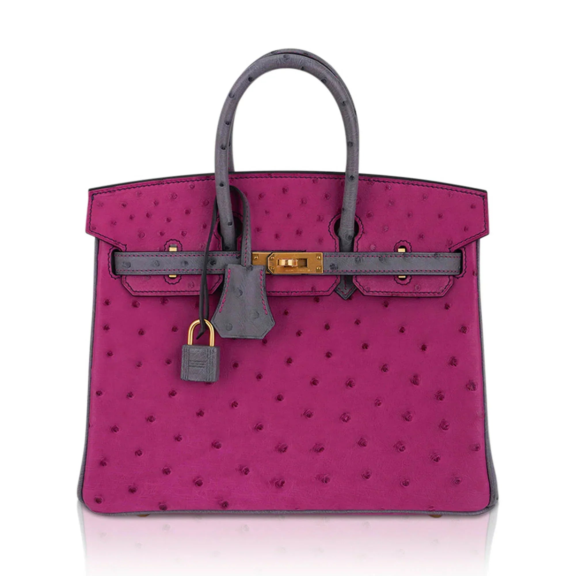 👜Birkin HSS 25 Bag Rose Pourpre and Gris Agate Ostrich with Gold Hardware