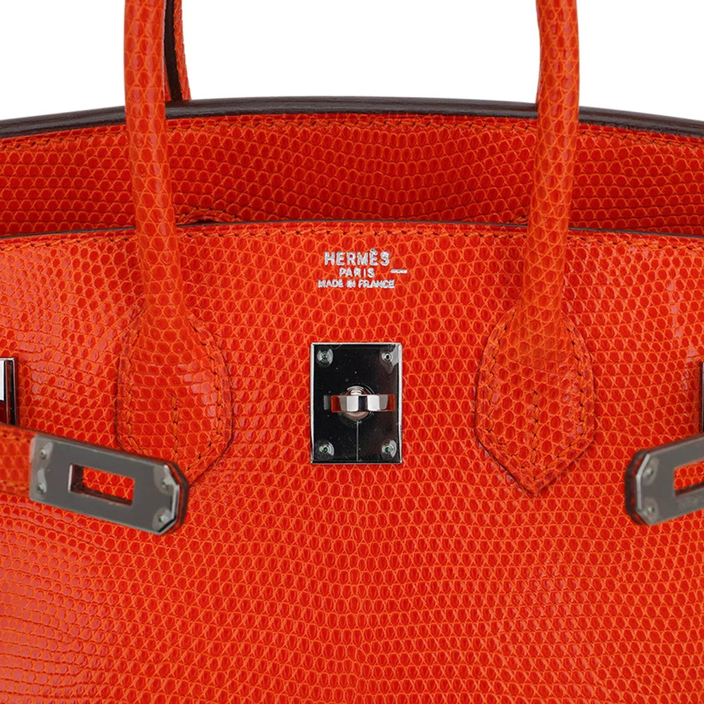 👜Birkin 25 Bag Orange Tangerine Lizard with Ruthenium Hardware