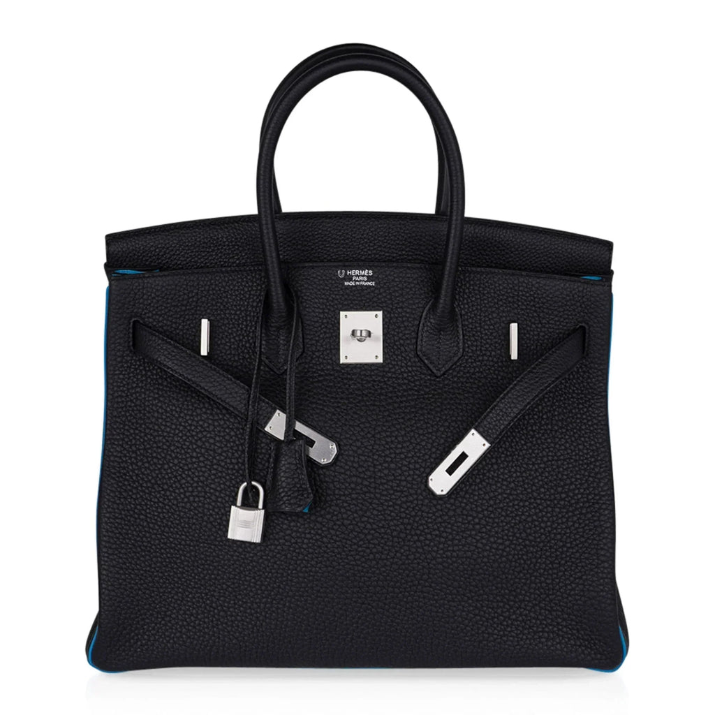 👜Special Order HSS Birkin 35 Bag Black Turquoise Togo Leather with Brushed Palladium Hardware