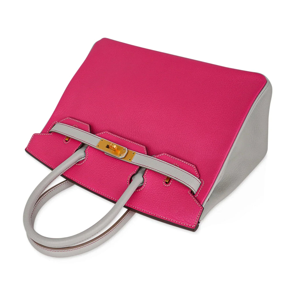 👜Special Order HSS Birkin 30 Bag Rose Shocking & Gris Perle Chevre Leather with Brushed Gold Hardware