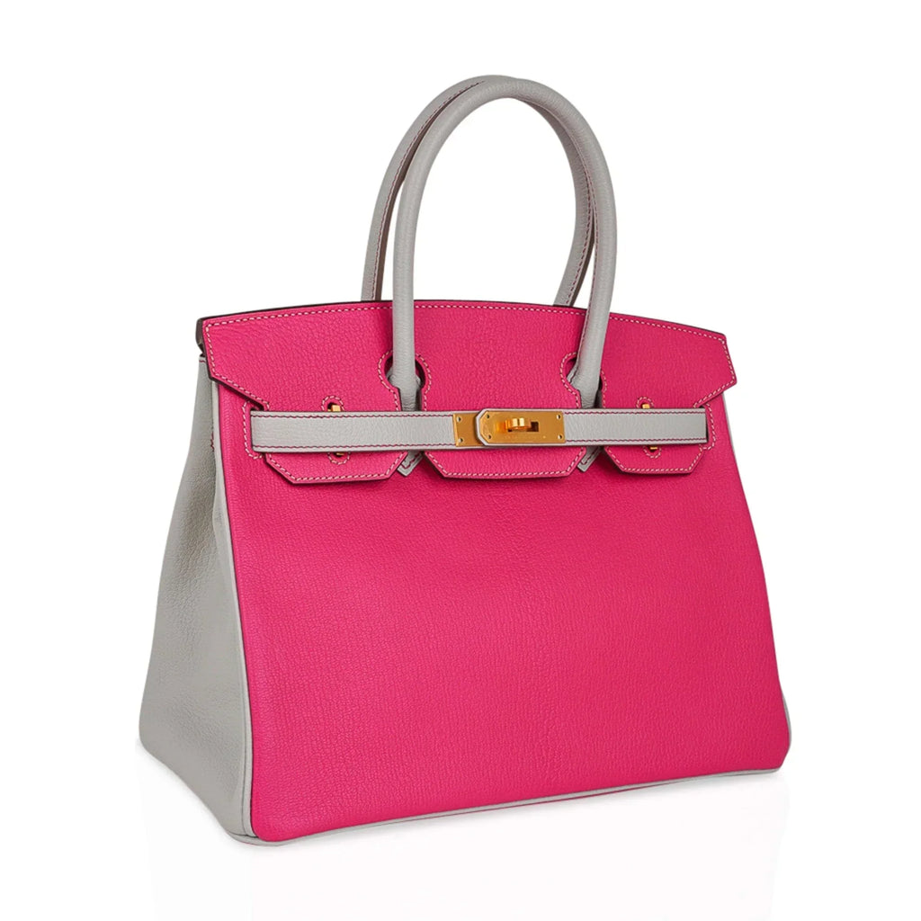 👜Special Order HSS Birkin 30 Bag Rose Shocking & Gris Perle Chevre Leather with Brushed Gold Hardware