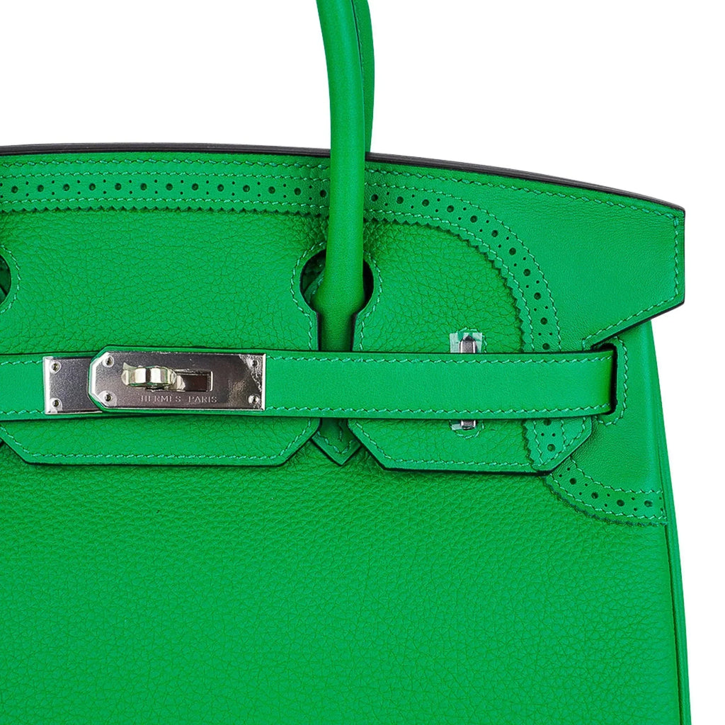👜Birkin 30 Ghillies Limited Edition Bag Bamboo Palladium Hardware New w/Box