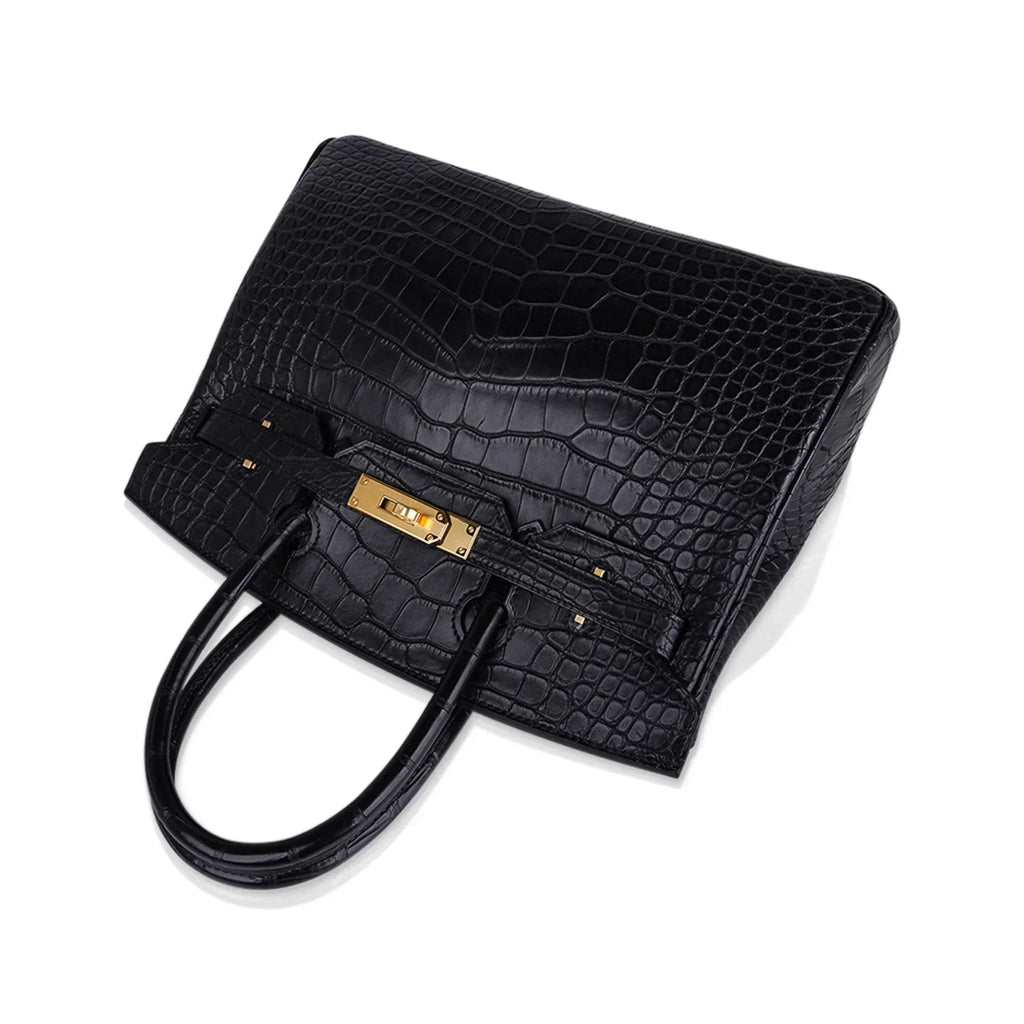 👜Birkin 30 Matte Alligator Black Bag Gold Hardware
