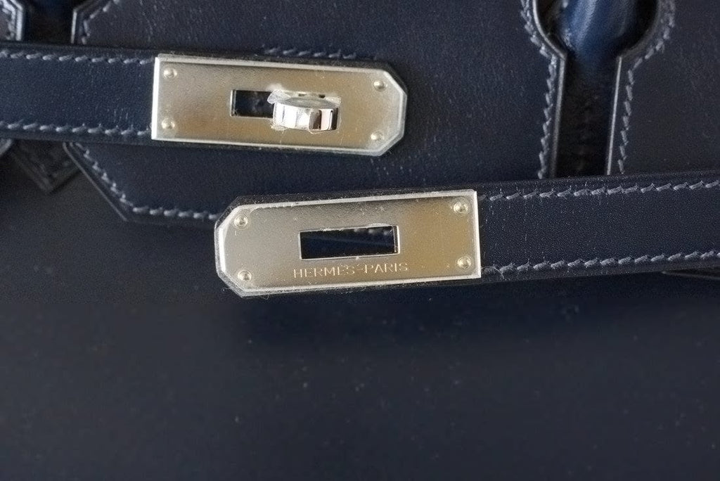 👜Birkin 35 Bag (Bleu) Blue Marine Coveted Rare Box Leather Palladium