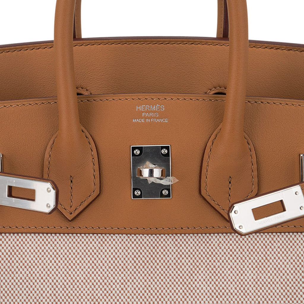 👜Limited Edition Birkin 25 Bag in Biscuit Swift Leather & Ecru Toile H with Palladium Hardware