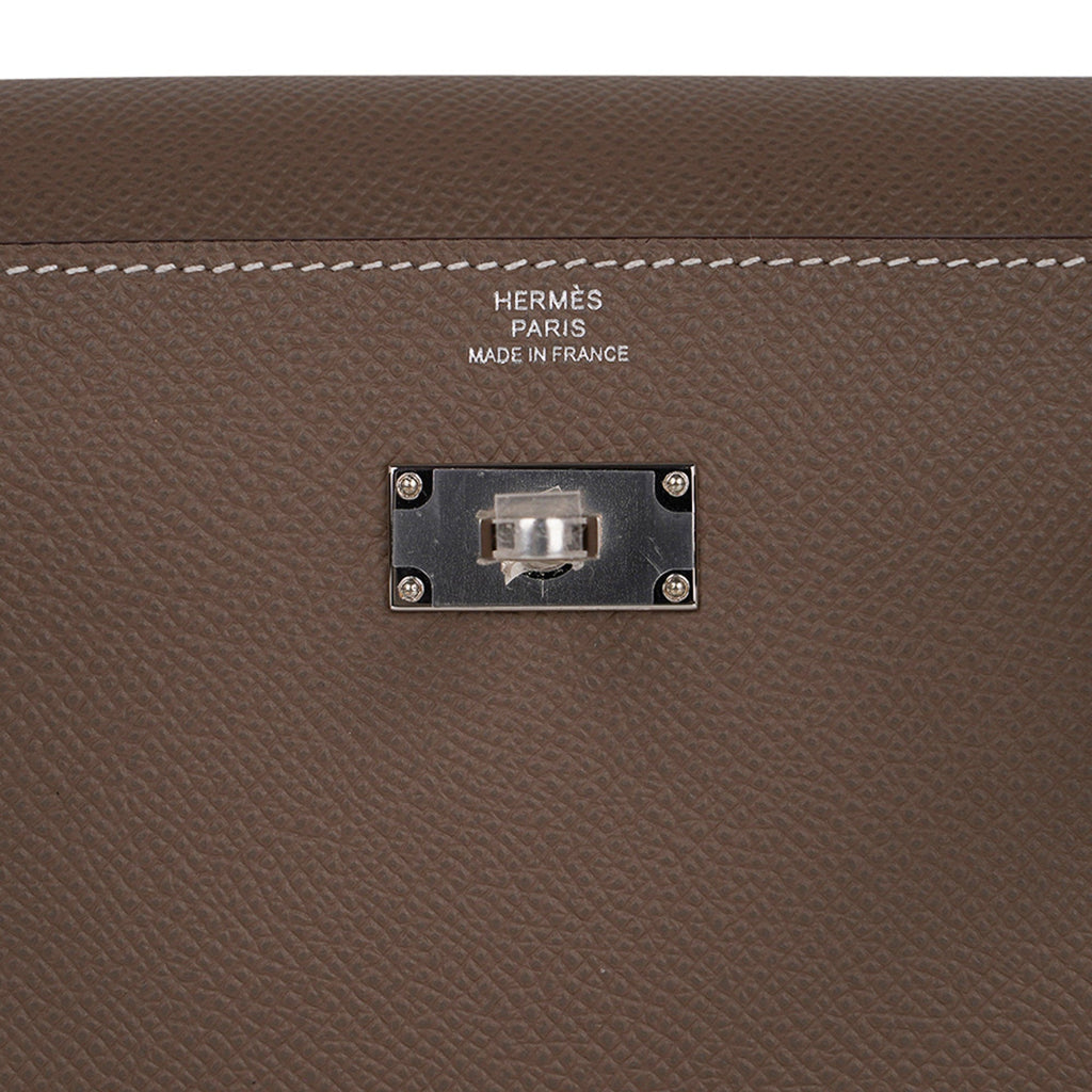 👜Kelly Classique To Go Wallet Etoupe Epsom Palladium Hardware New w/Box