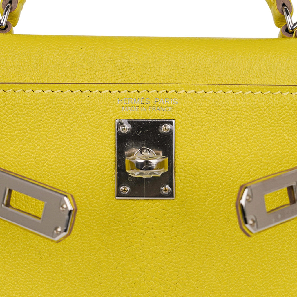 👜Kelly 20 Mini Sellier Bag Lime Chevre Leather Palladium New w/Box