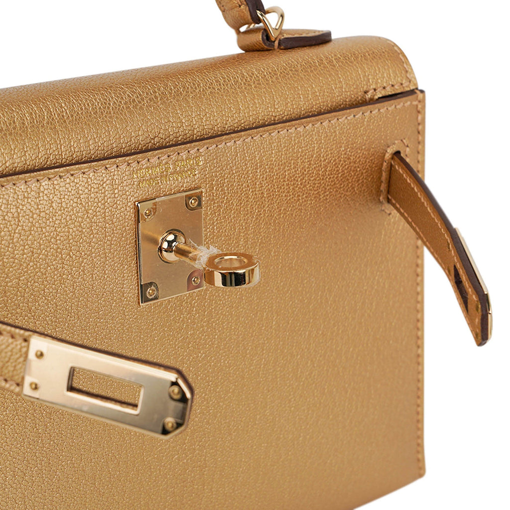 👜Kelly Sellier 20 Metallic Dore Chevre Chamkilight Permabrass Hardware