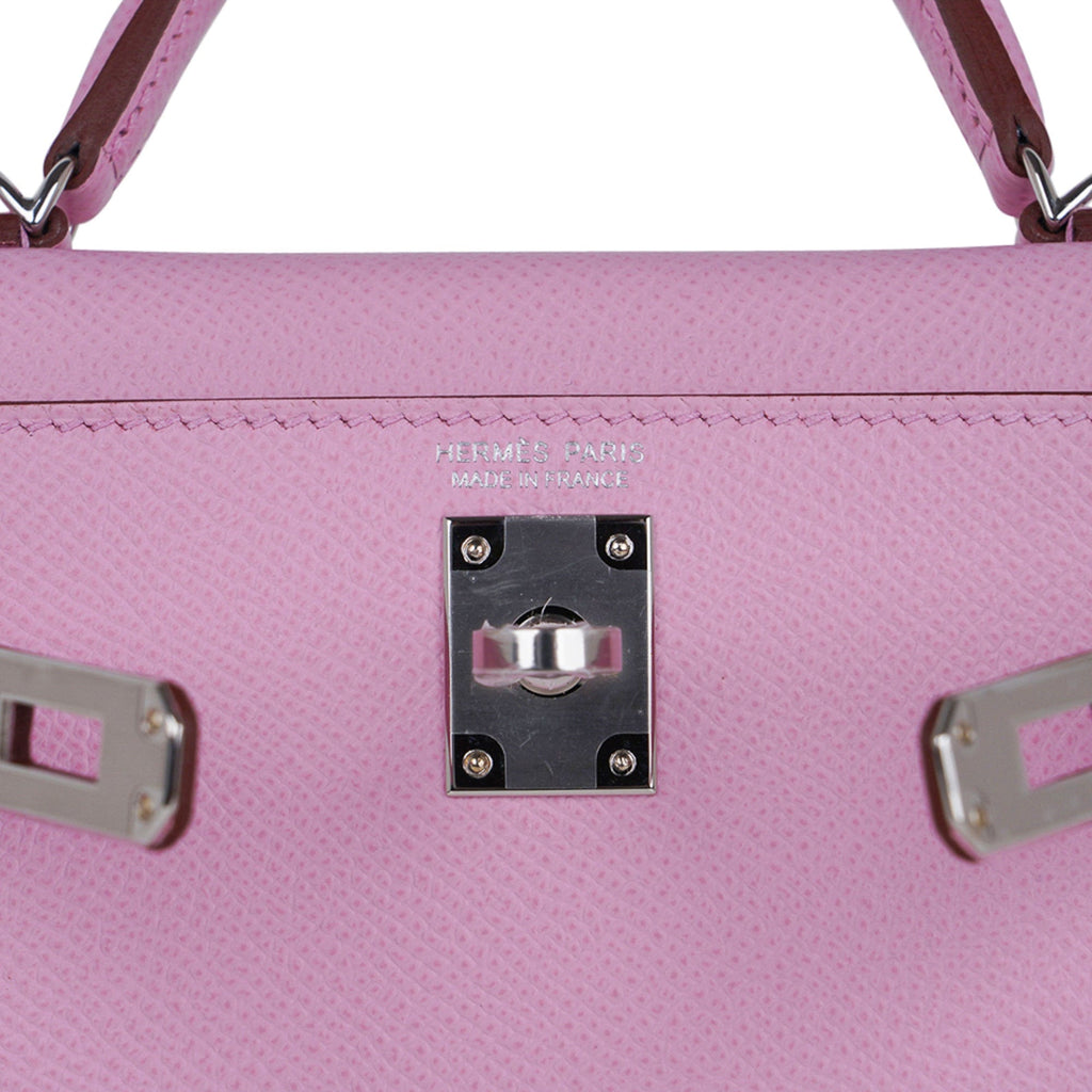 👜Mini Kelly 20 Bag Sellier Mauve Sylvestre Epsom with Palladium Hardware
