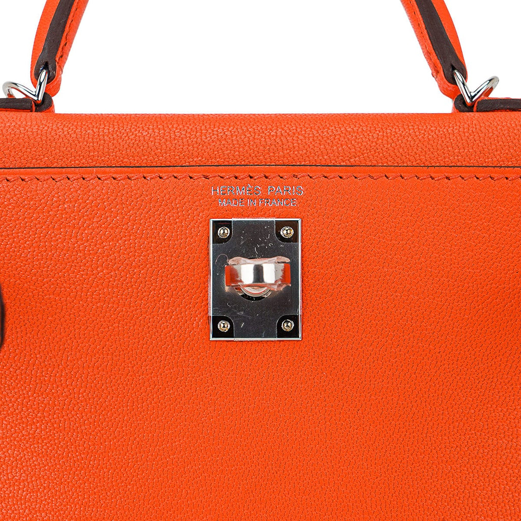 👜Verso Mini Kelly 20 Sellier Bag Feu & Terre Battue Chevre Leather with Palladium Hardware