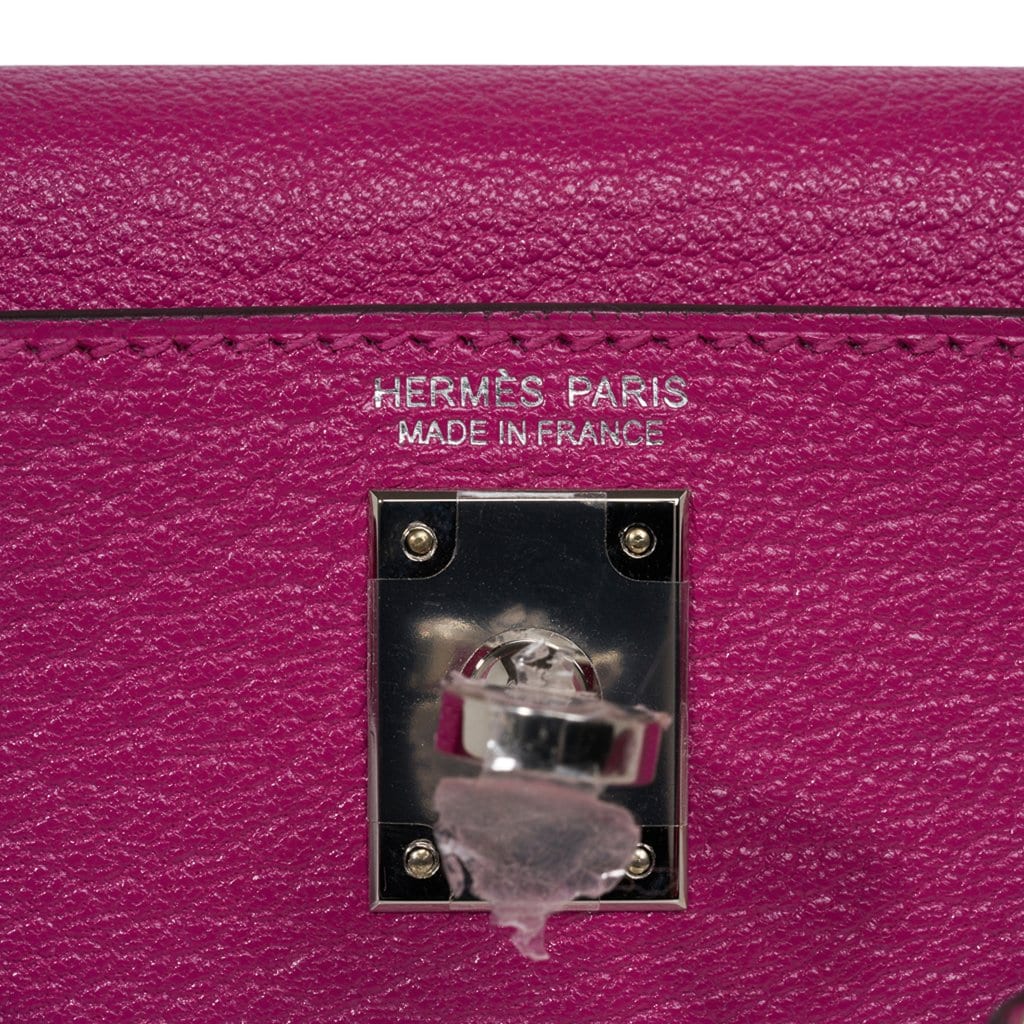 👜Mini Kelly 20 Bag Sellier Rose Pourpre Chevre Leather with Palladium Hardware
