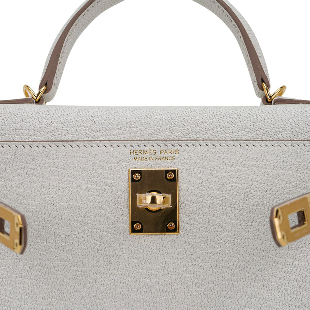 👜Mini Kelly 20 Bag Sellier Mushroom Chevre with Gold Hardware