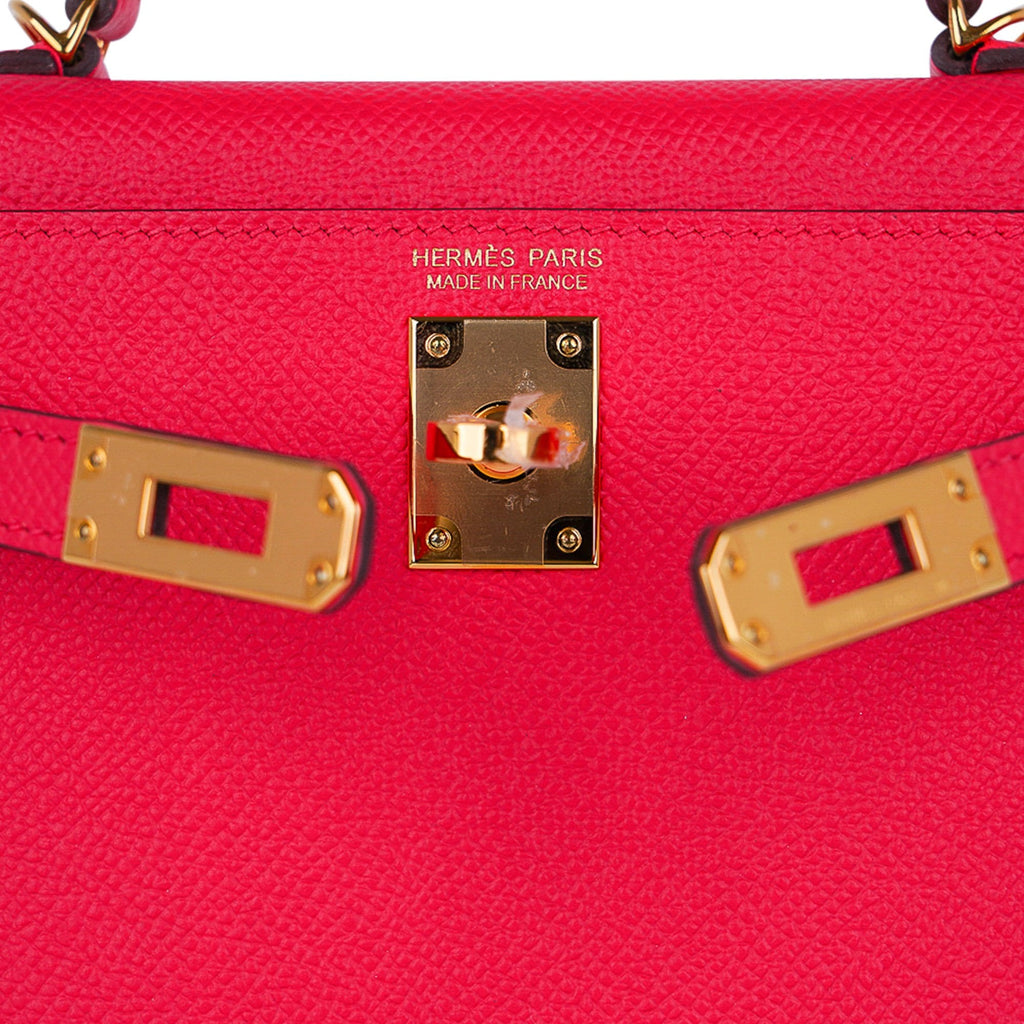 👜Kelly 20 Mini Sellier Bag Rose Extreme Epsom Gold Hardware New w/Box