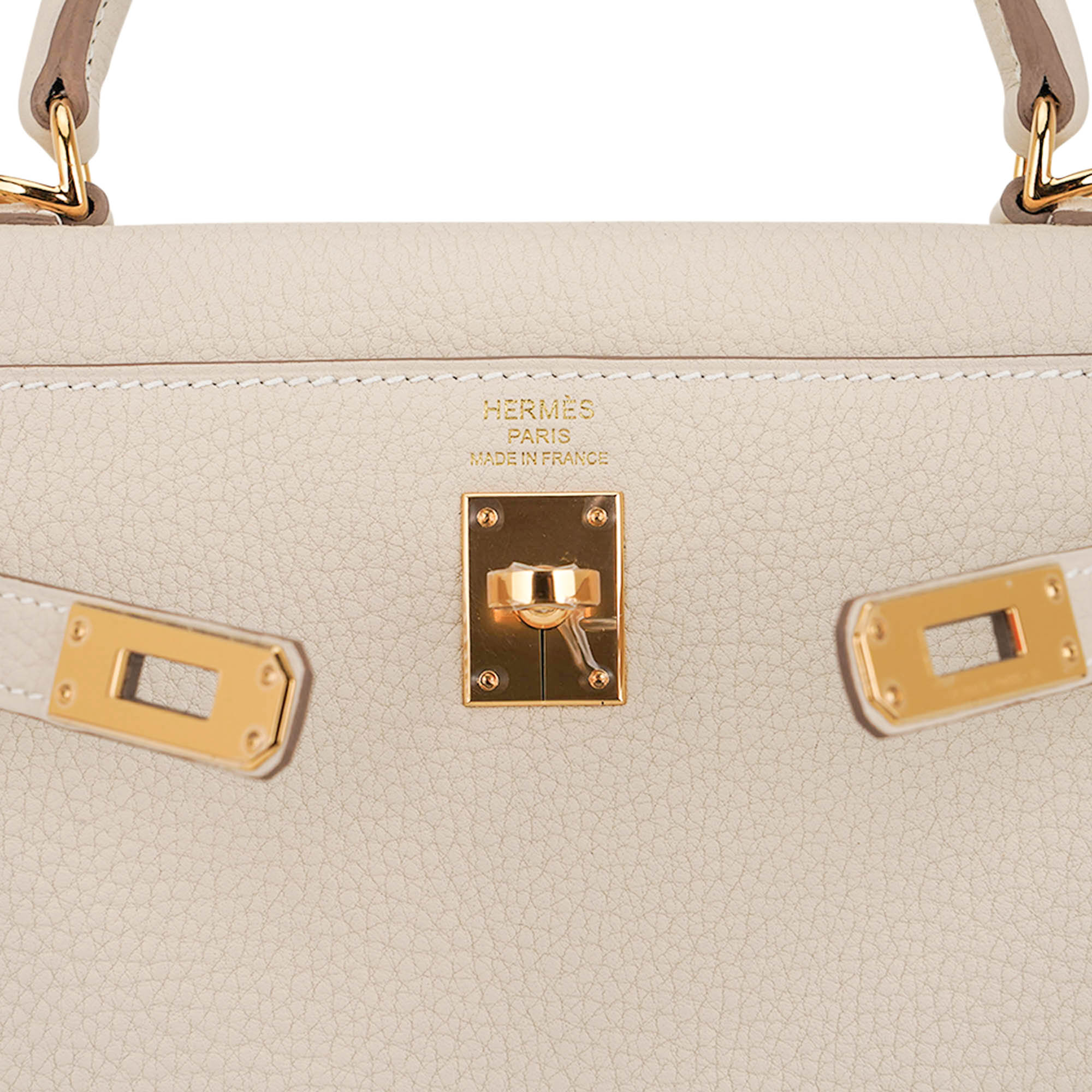 👜Kelly Retourne 25 Bag Craie Togo Leather with Gold Hardware