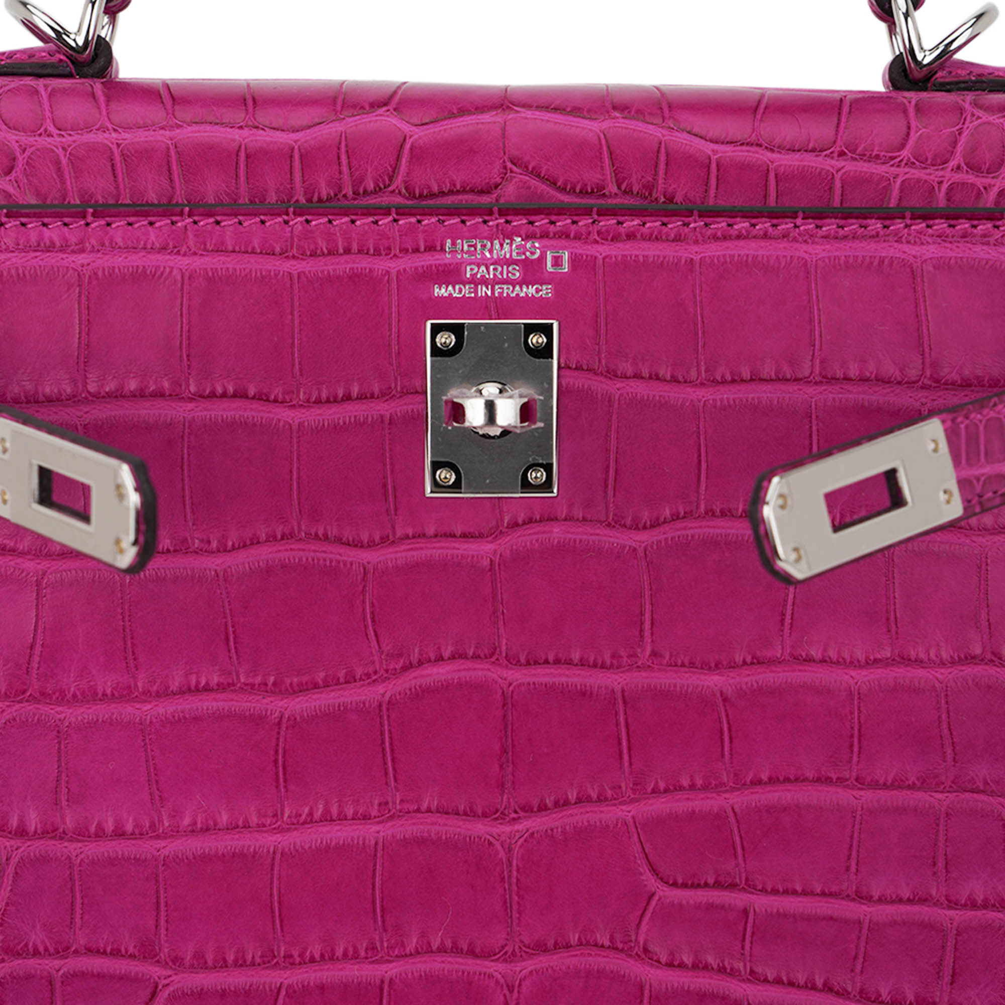 👜Kelly 25 Retourne Bag Rose Scheherazade Matte Alligator with Palladium Hardware