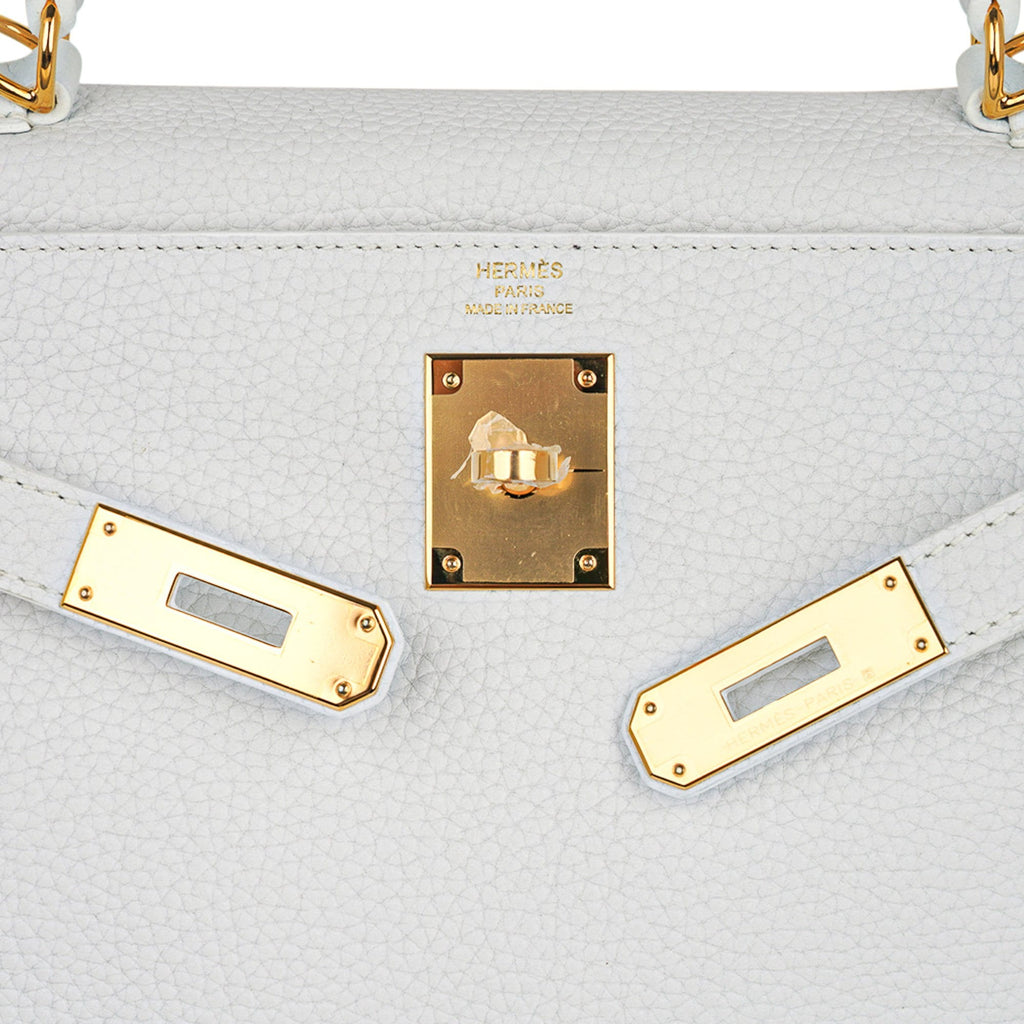 👜Kelly 28 Retourne Bag White Clemence Leather with Gold Hardware