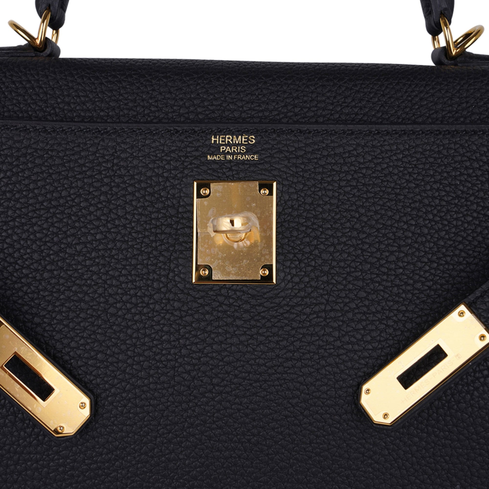 👜Kelly 32 Retourne Bag Black Gold Hardware Togo Leather