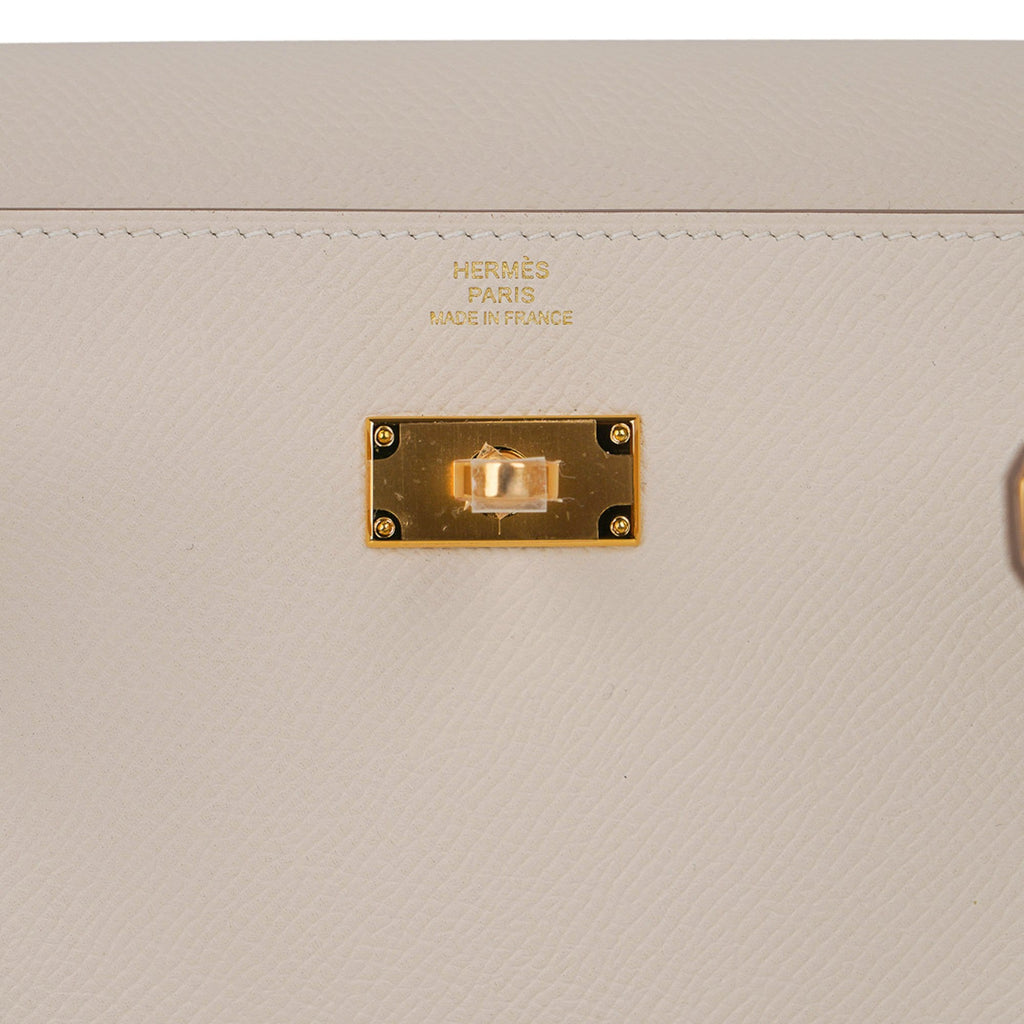 👜Kelly Classique To Go Wallet Craie Epsom Gold Hardware New w/Box
