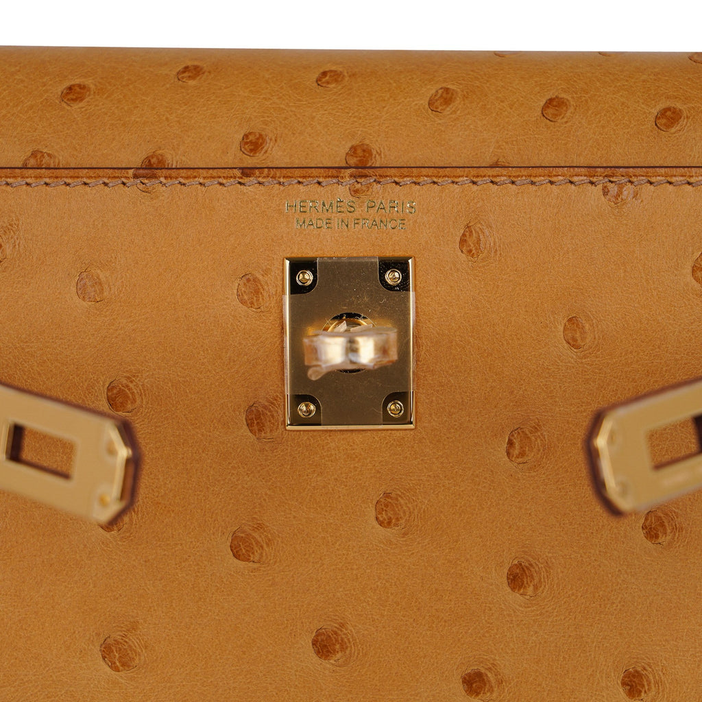 👜Kelly Danse Bag Tabac Camel Ostrich with Gold Hardware