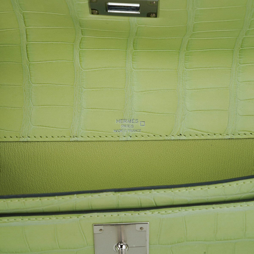 👜Kelly Depeches 25 Pouch Jaune Bourgeon Matte Alligator Palladium Hardware