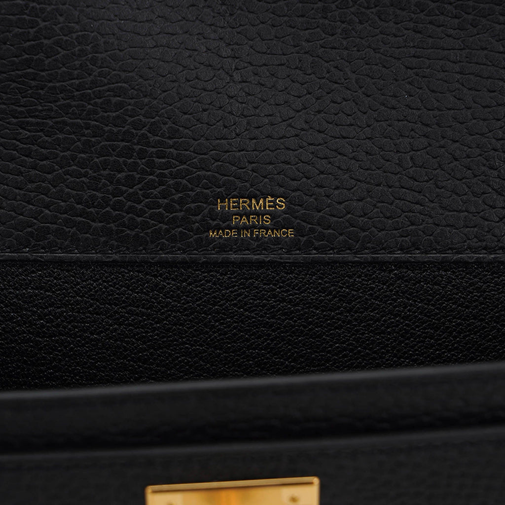 👜Kelly Depeches 25 Pouch Black Galop D’Leather with Gold Hardware