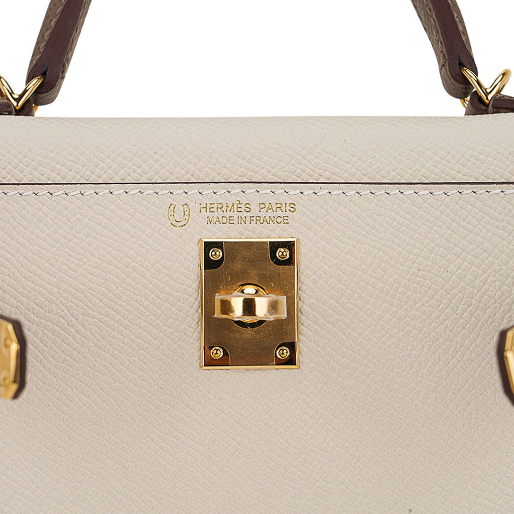 👜Special Order HSS Mini Kelly 20 Bag Sellier Craie & Etoupe Epsom Leather with Gold Hardware