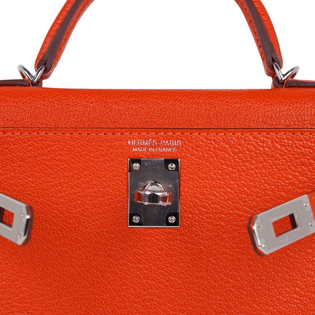 👜Kelly 20 Mini Sellier Bag Orange Feu / Rose Eglantine Chevre Bi-Color New w/Box