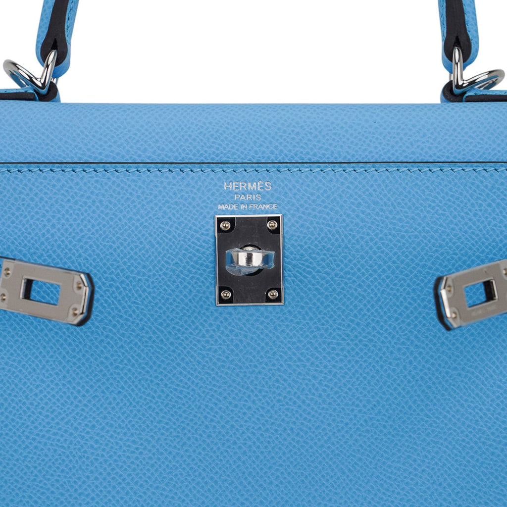 👜Kelly Sellier 25 Bag Blue Celeste Palladium Epsom Leather
