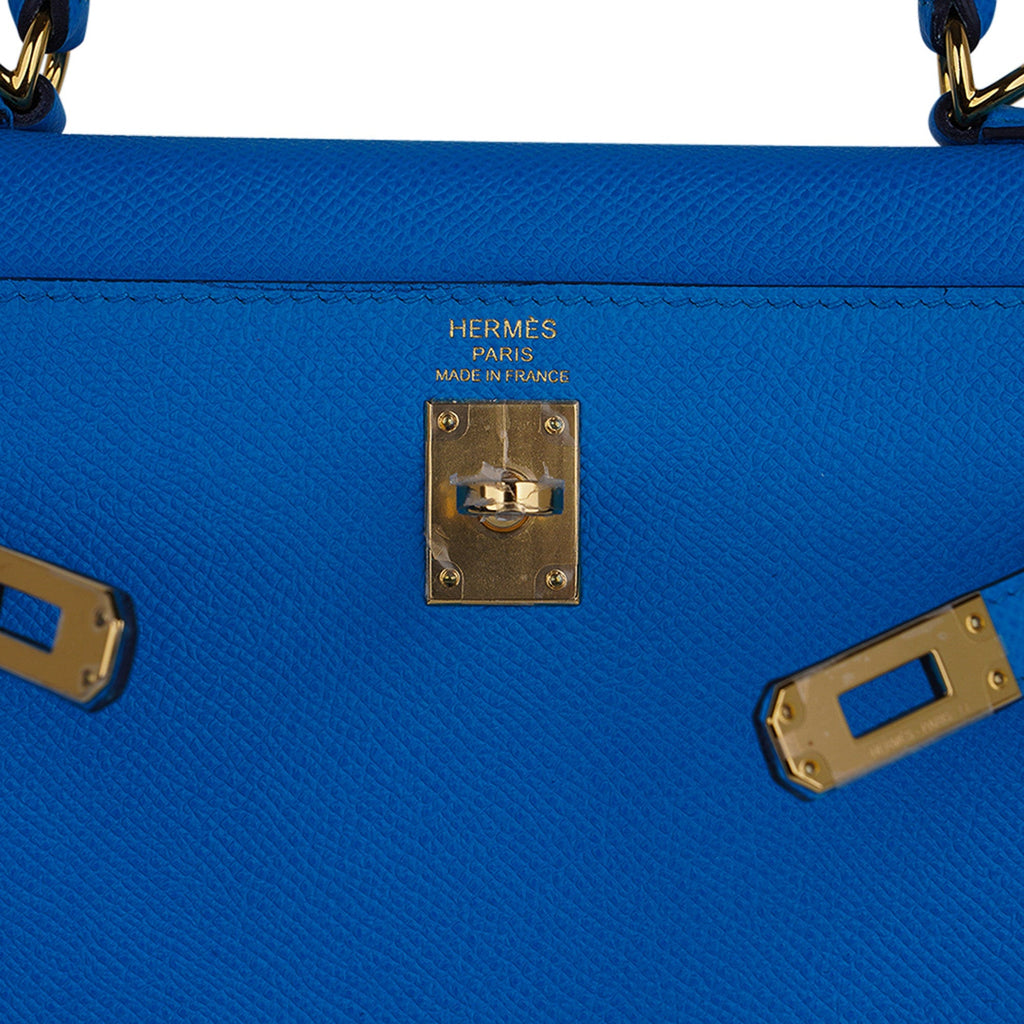 👜Kelly 25 Sellier Bag Blue Frida Epsom Leather with Gold Hardware