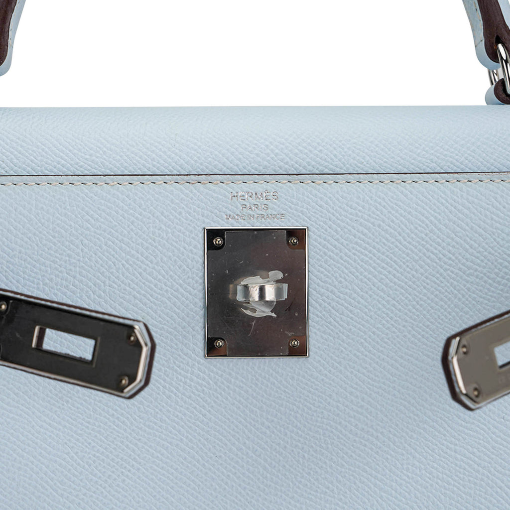 👜Kelly Sellier 28 Bag Blue Brume Epsom Leather with Palladium Hardware