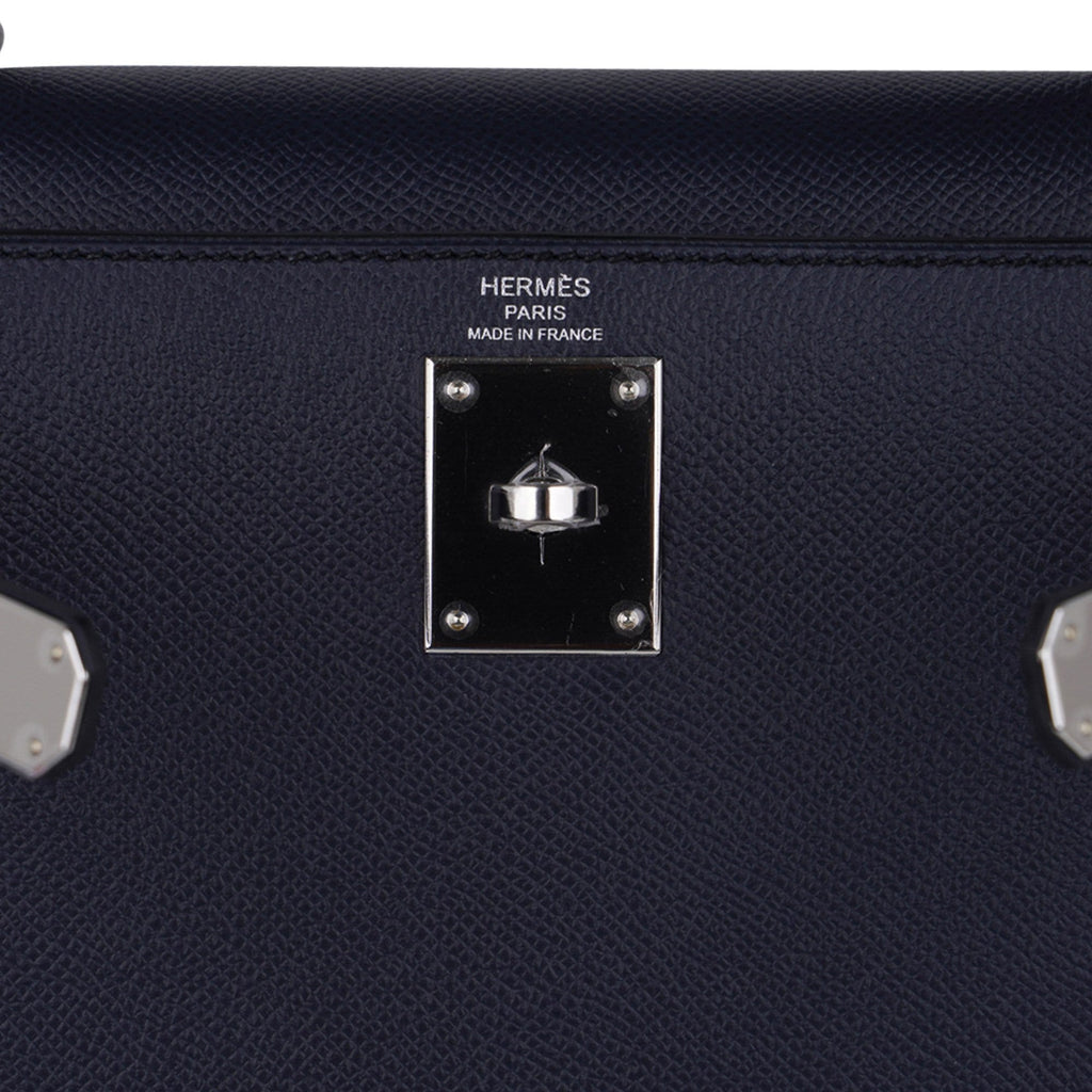 👜Kelly 28 Bag Blue Indigo Sellier Epsom Palladium Hardware New/Box