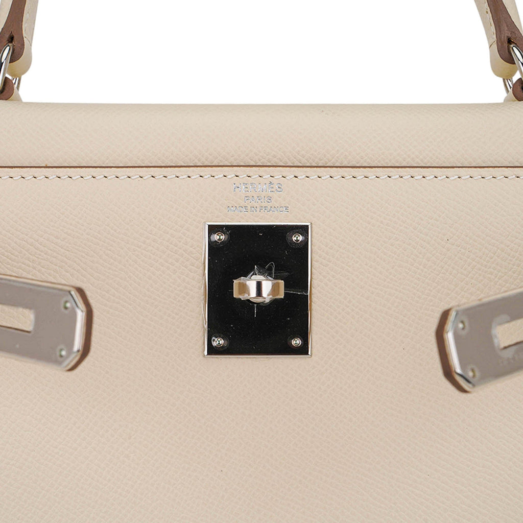 👜Kelly 28 Bag Sellier Craie Epsom Leather with Palladium Hardware