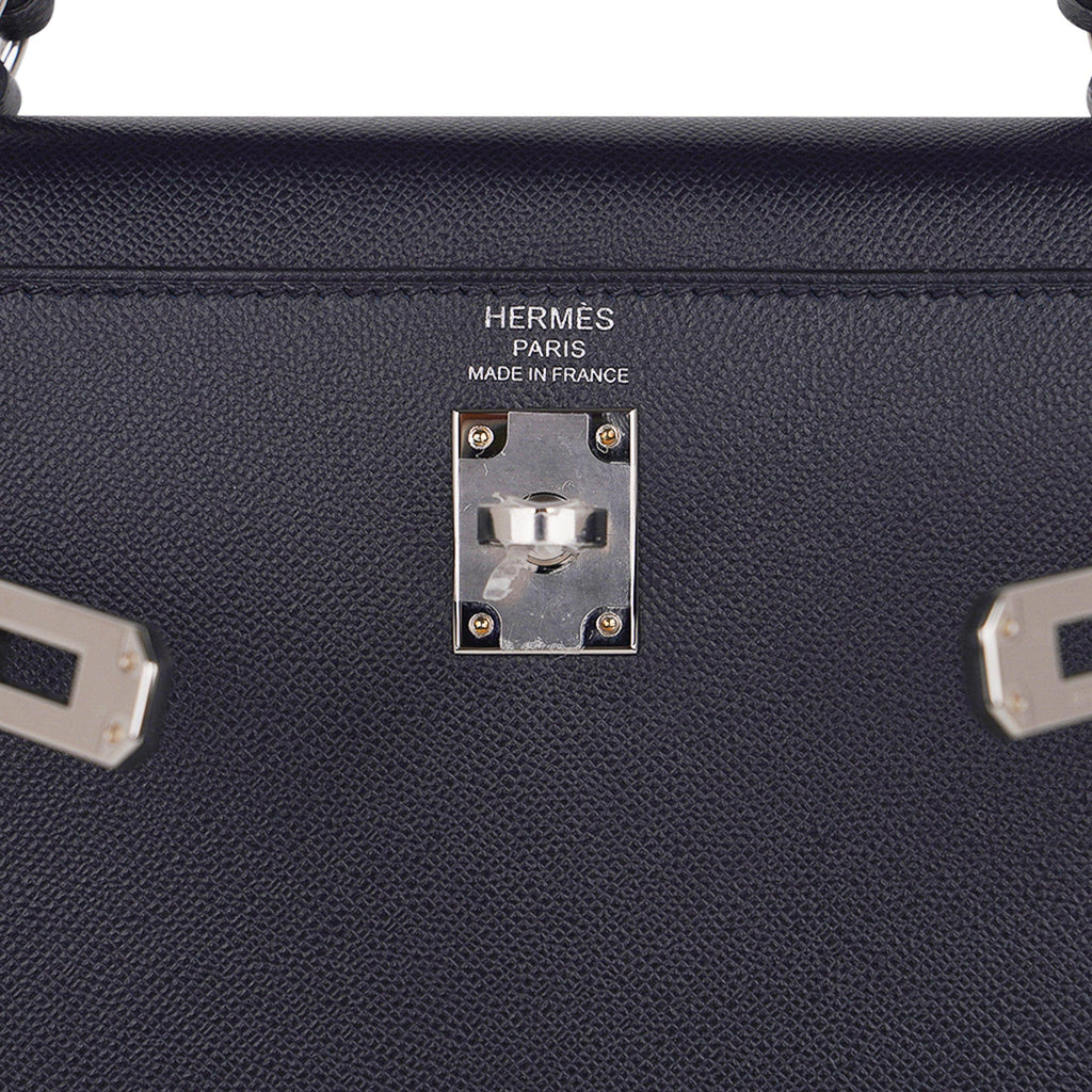 👜Verso Kelly Sellier 25 Bag Bleu de Minuit & Etrusque Veau Madame Leather with Palladium Hardware
