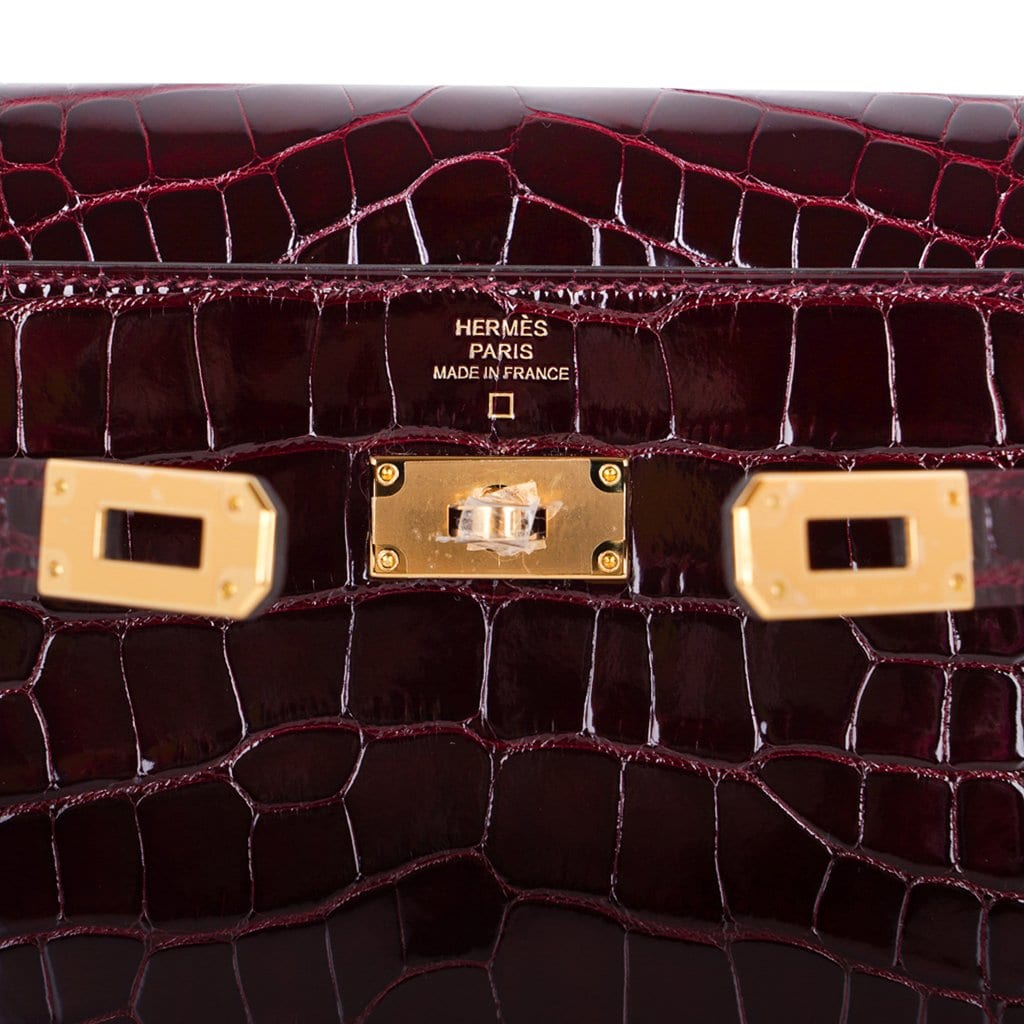 👜Kelly Classique To Go Wallet Bordeaux Alligator Gold Hardware New w/Box