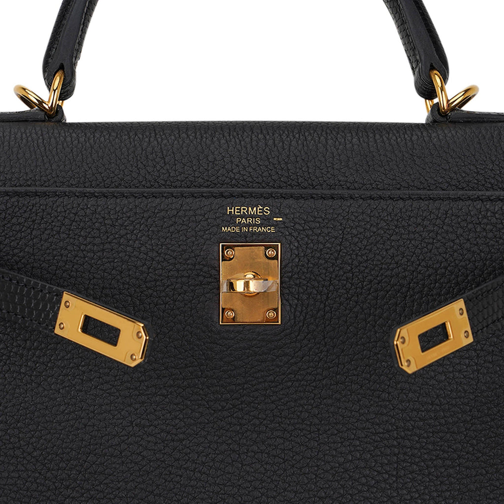 👜Kelly Touch 25 Retourne Bag Black Lizard Togo Leather Gold Hardware