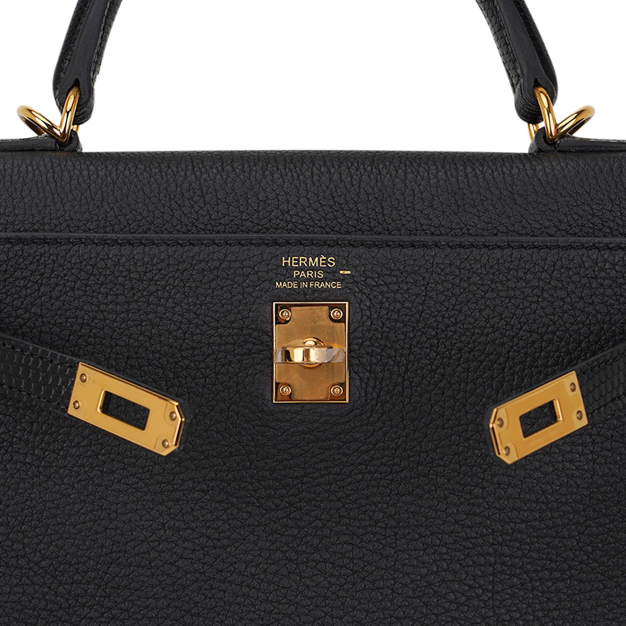 👜Kelly Touch 25 Retourne Bag Black Lizard Togo Leather Gold Hardware