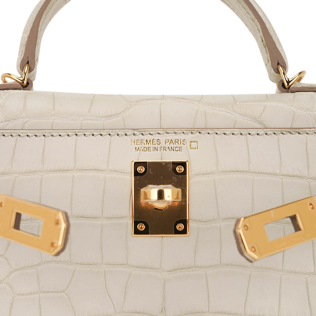 👜Limited Edition Mini Kelly 20 Sellier Beton Matte Alligator Bag with Gold Hardware