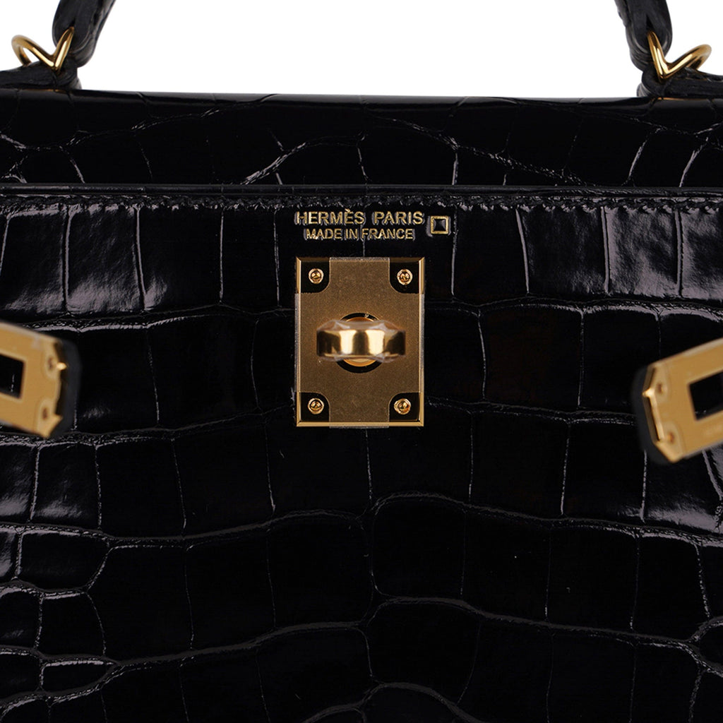 👜Kelly 20 Mini Sellier Bag Black Alligator Gold Hardware